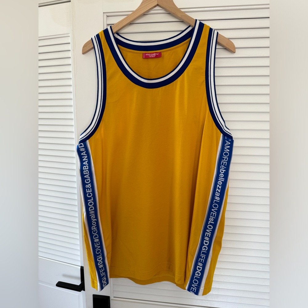 Dolce & Gabbana Yellow Athletic Tank Top with Striped Trim
